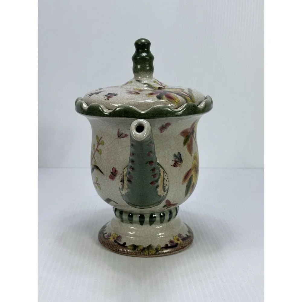 Vintage Chinese Teapot Vibrant‎ Flowers Handcrafted For Decorative Use Only
